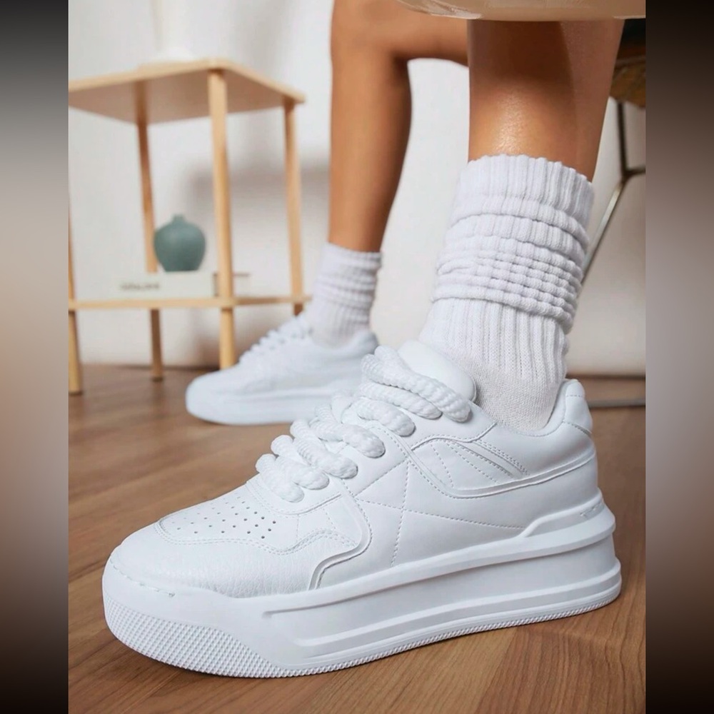 Women's Ins Style 2024 Spring & Autumn New White Shoes, Casual Flatform Sneakers